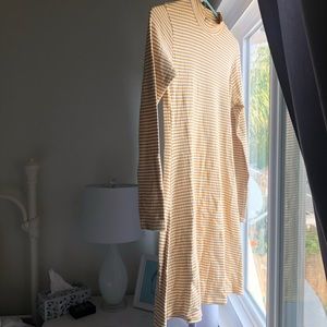Mock turtleneck swing dress mustard stripe